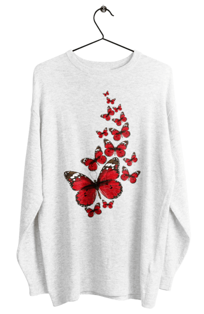Світшот жіночий з принтом "Червоні Метелики Відлітають". Літати, метелик, червона метелик. CustomPrint.market