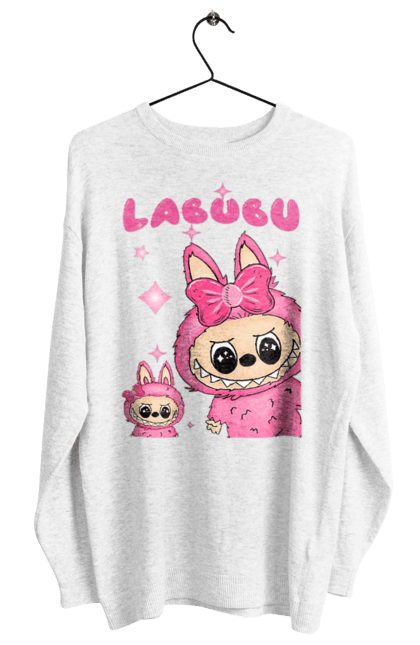 Світшот жіночий з принтом "Лабубу". Іграшка лабубу, лабубу, лабубу кока кола, мерч лабубу, мила, рожева лабубу, смішна лабубу. 2070702