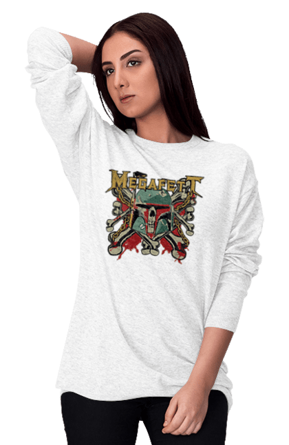 Women's sweatshirt with prints Megafett. Bob fett, boba fett, clone, head hunter, megadeth, megafett, star wars. 2070702