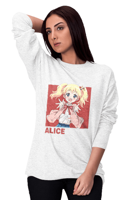 Women's sweatshirt with prints Kiniro Mosaic Alice Cartelet. Alice, alice cartelet, anime, gold mosaic, kiniro mosaic, kinmoza, manga. 2070702