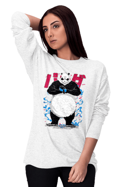 Women's sweatshirt with prints Jujutsu Kaisen Panda. Anime, dark fantasy, jujutsu kaisen, magic battle, manga, mystic, panda. 2070702