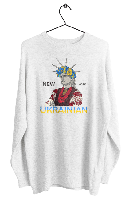 Світшот жіночий з принтом "UA & NY". Вишиванка, вінок, нью йорк, статуя свободи, україна. 2070702
