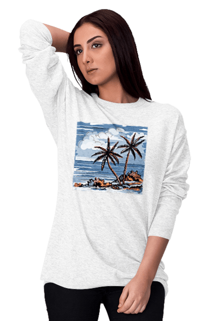 Women`s sweatshirt with prints Palm Trees And Sky. Clouds, palm trees, sea, sky. 2070702