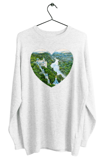 Свитшот женский с принтом Святогорская лавра. Донецкая область, лес, монастырь, пейзаж, река, святогорск, украина, церковь. 2070702