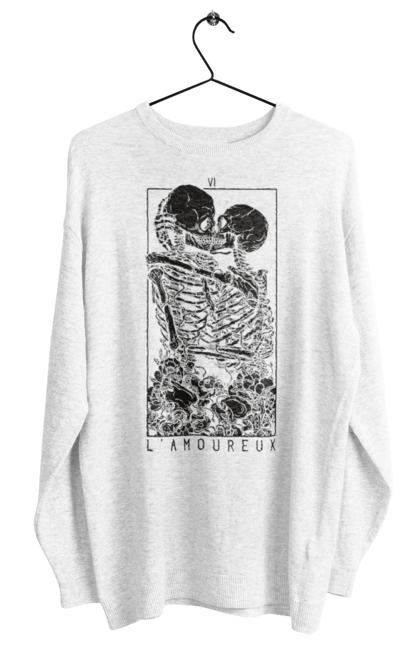 Women's sweatshirt with prints Skeletons in love. Bones, kiss, love, scull, skeletons, tarot, teeth. 2070702
