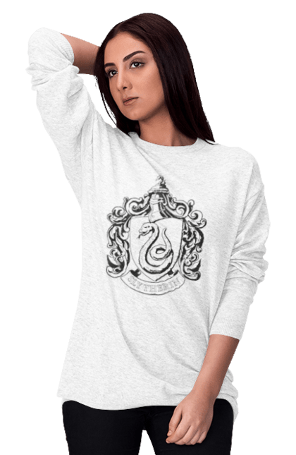 Women's sweatshirt with prints Harry Potter Slytherin. Faculty, franchise, harry potter, hogwarts, slytherin. 2070702