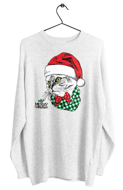 Світшот жіночий з принтом "Новорічний кіт, щасливого Різдва". Зима, кіт, новий рік, різдво, сніг, щасливого різдва. CustomPrint.market
