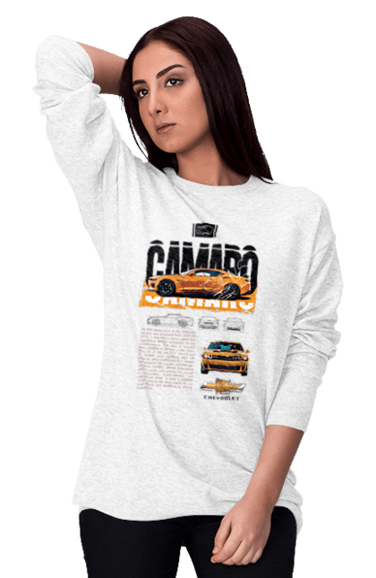 Світшот жіночий з принтом "Chevrolet Camaro". Camaro, chevrolet, chevrolet camaro, авто, автомобіль, камаро, шевроле, шевроле камаро. 2070702