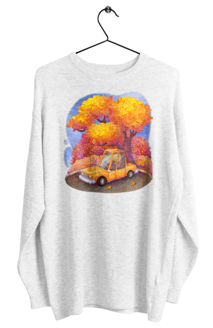 Світшот жіночий з принтом "Осiнь Авто Дерево". Дерево, жовтий мила ілюстрація, машина, осінь, помаранчевий. 2070702