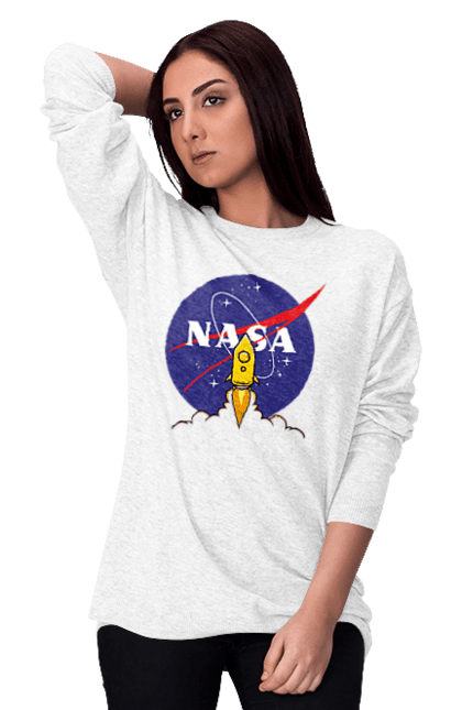 Women's sweatshirt with prints NASA. Aeronautics, astronautics, aviation, nasa, research, rocket, science, space, technologies, usa. 2070702