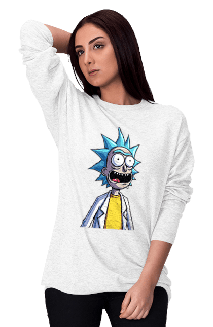 Women's sweatshirt with prints Rick and Morty. Adventures, black humor, cartoon, rick, rick and morty, sci-fi, tragicomedy. 2070702