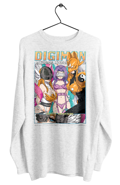 Свитшот женский с принтом Digimon. Bandai, digimon, digital monsters, виртуальные питомцы, медиафраншиза. 2070702