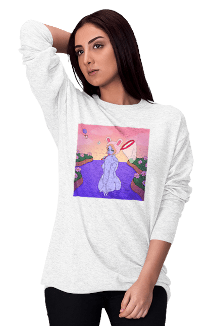 Women`s sweatshirt with prints Purple Girl On The Hunt. Girl, naked, net. 2070702