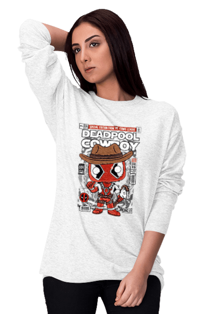 Світшот жіночий з принтом "Deadpool Cowboy". Басейн, герой, дедпул, дивуватися, комікси, мем, мертвий, плівка. Funkotee