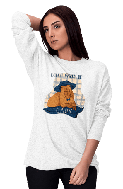 Women's sweatshirt with prints Capybara. Animal, capybara, rodent. 2070702