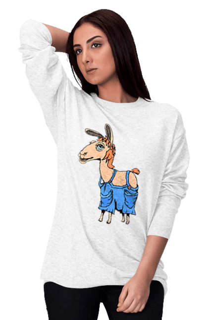 Світшот жіночий з принтом "Лама В Комбінезоні". Комбінезон, лама. 2070702