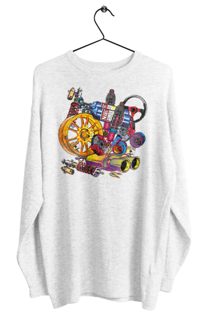 Світшот жіночий з принтом "Автозапчастини". Автозапчастини, гонка, драгрейсинг, драйв, машина, стрітрейсинг. 2070702