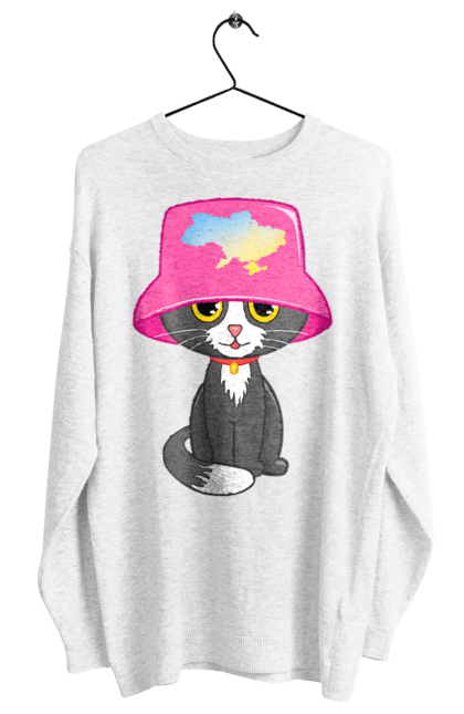 Світшот жіночий з принтом "Котик з картою україни". Євробачення, калош, кіт, котик, музика, панама калоша, символ україни, україна. 2070702