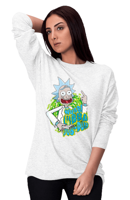 Світшот жіночий з принтом "Рік та Морті". Rick and morty, мультфільм, наукова фантастика, пригоди, рік, рік і морті, трагікомедія, чорний гумор. 2070702