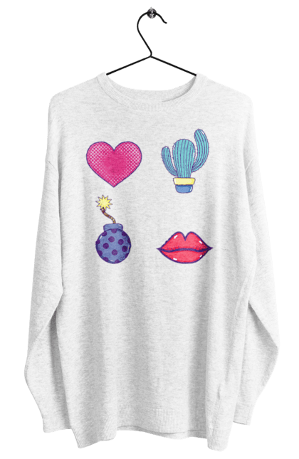 Світшот жіночий з принтом "Серце, Кактус, Бомба, Губи". Бомба, губи, кактус, серце. 2070702