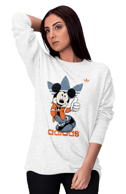 Світшот жіночий з принтом "Adidas Міккі Маус". Adidas, mickey mouse, адідас, дісней, міккі, міккі маус, мультфільм. 2070702