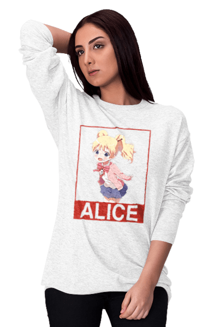 Women's sweatshirt with prints Kiniro Mosaic Alice Cartelet. Alice, alice cartelet, anime, gold mosaic, kiniro mosaic, kinmoza, manga. 2070702