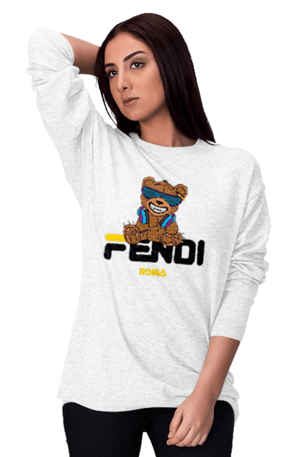 Світшот жіночий з принтом "Fendi". Fendi, бренд, будинок моди, ведмедик, італія, люкс, мода, одяг, сумка, фенді. 2070702