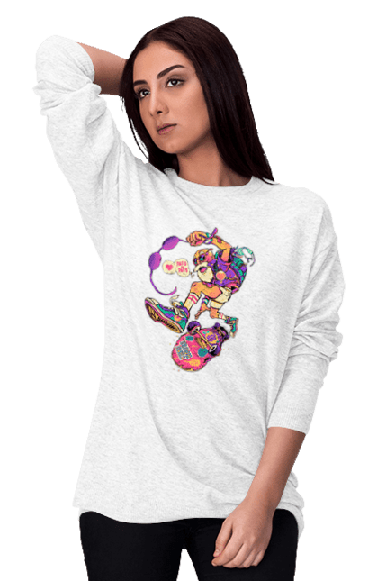 Світшот жіночий з принтом "Дід на хвилі". Будь молодим, вогонь, ганяй, грай, дід та скейт, драйв, крутий дід, молодість у душі, спорт, старість. 2070702