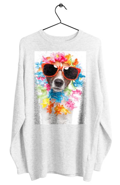 Світшот жіночий з принтом "Пес в окулярах і кольорах". В окулярах, квіти, пес, собака. futbolka.stylus.ua