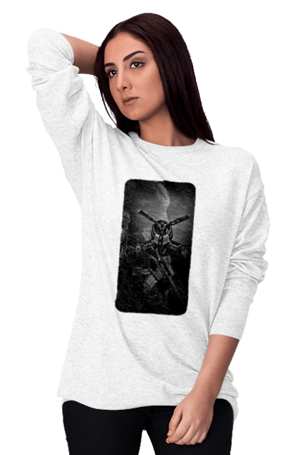 Світшот жіночий з принтом "Слава зсу". Гвинтівка, зброя, літак, перемога, солдат, україна. 2070702