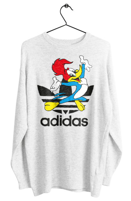 Свитшот женский с принтом Adidas Вуди Вудпекер. Adidas, woody woodpecker, адидас, вуди, вуди вудпекер, дятел вуди, мультсериал. 2070702