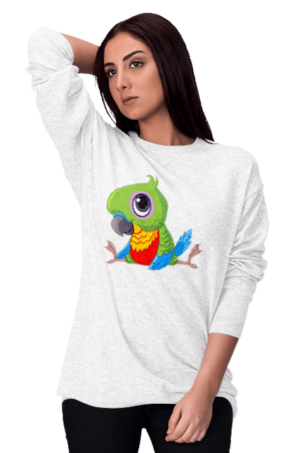 Women`s sweatshirt with prints Lovebird. Nicely, parrot. 2070702