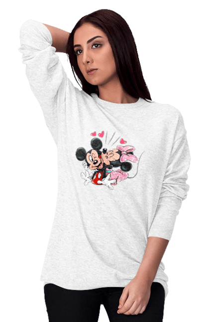 Свитшот женский с принтом Микки Маус и Минни Маус. Mickey mouse, minnie mouse, дисней, микки, микки маус, минни маус, мультфильм. 2070702