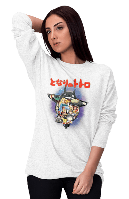 Women's sweatshirt with prints Totoro. Adventures, anime, comedy drama, fantasy, film, my neighbor totoro, tv series. 2070702