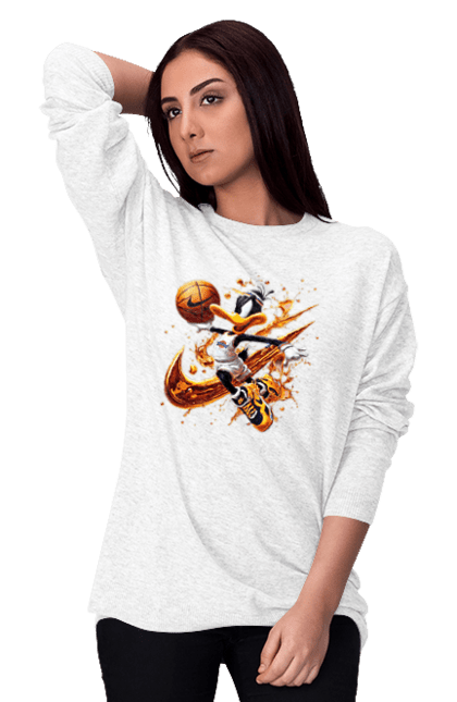 Women's sweatshirt with prints Daffy Duck Nike. Cartoon, character, daffy duck, duck, looney tunes, merrie melodies, nike, warner brothers. 2070702