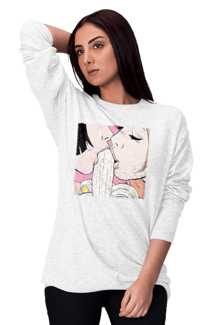 Світшот жіночий з принтом "Дівчата Їдять Банан". Лизати, смоктати. 2070702