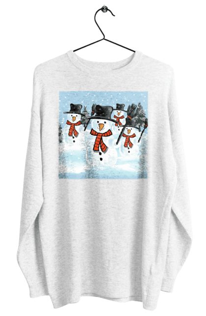 Світшот жіночий з принтом "Новорічні сніговики". 2022, зима, настрій, новий рік, радість, різдво, святкування, свято, сезон, сніг, сніговик, снігопад, холод. ART принт на футболках