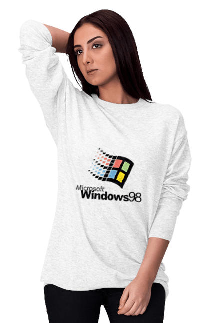 Світшот жіночий з принтом "Windows98". Angular, c, css, html, it, javascript, jquery, php, python, react, svelt, vue, айтишник, айті, гумор, код, кодувати, прогер, програміст, програмісти, ти ж, ти ж програміст, тиж програміст. 2070702