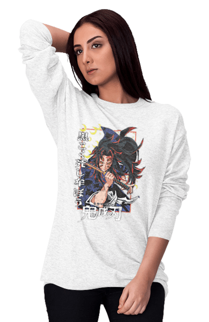 Women's sweatshirt with prints Demon Slayer Kokushibo. Anime, demon slayer, eternal paradise faith, kimetsu no yaiba, kokushibo, manga, nezuko, twelve kizuki, upper rank six. 2070702