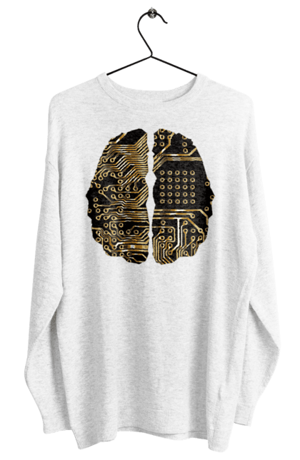 Світшот жіночий з принтом "Мозок Айті". Айті, айтішник, гик, знання, золотий, золото, інженер, кібер, кібернетика, кіборг, код, комп, кристал, мікросхема, мозок, програміст, професіонал, професія, розробник, розум, чіп. 2070702