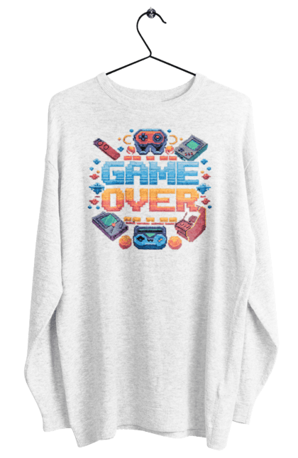 Women`s sweatshirt with prints Game Over. 90s, for gamers, game, gamer, pixel, pixel art, video game. 2070702