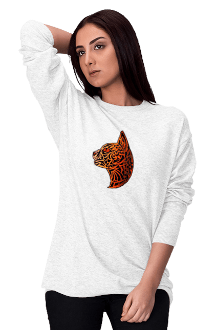 Світшот жіночий з принтом "Дика кішка 1". Print, абстрактно, авторский, дизайн, дикая, емблема, иллюстрация, кошка, креативный, леопард, оригинальный, стилизованный, стильный, футболки. CustomPrint.market
