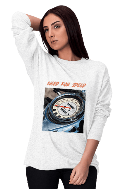 Світшот жіночий з принтом "Мото 3". Байкер, дорогая, мотоцикл, ретро, скорость, спидометр, стиль жизни. 2070702