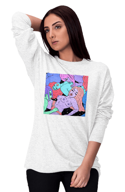 Women`s sweatshirt with prints Alien Girls. Aliens, girls, multicolored, space. 2070702