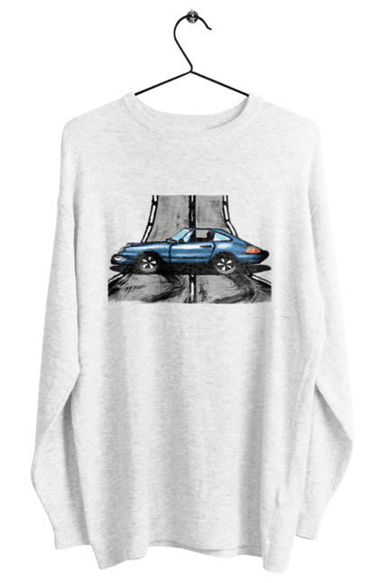 Світшот жіночий з принтом "Спортивний Автомобіль На Дорозі". Автомобіль, гонки, синій, спортиного, швидкий, швидкісний. 2070702