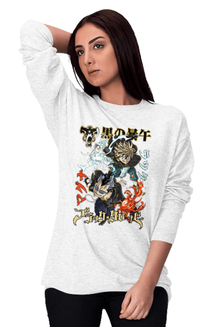 Світшот жіночий з принтом "Black Clover Магна Свінг та Лакк Вольтія". Anime, black clover, luck voltia, magna swing, manga, аніме, лакк вольтія, магна свінг. 2070702