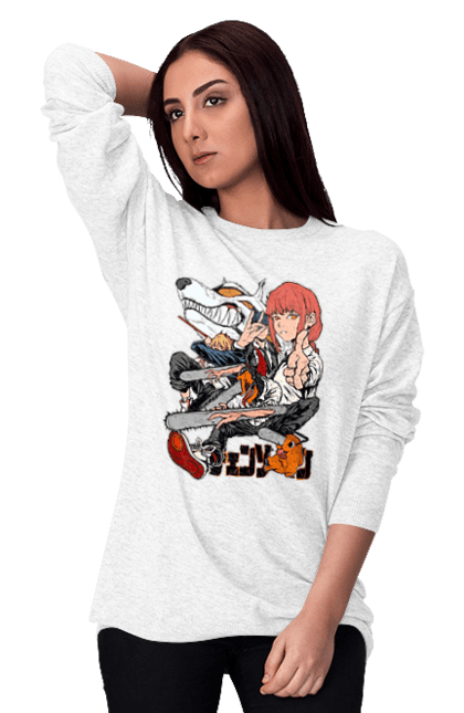 Women's sweatshirt with prints Chainsaw Man. Anime, chainsaw man, demon, denji, manga, pochita, shonen. 2070702