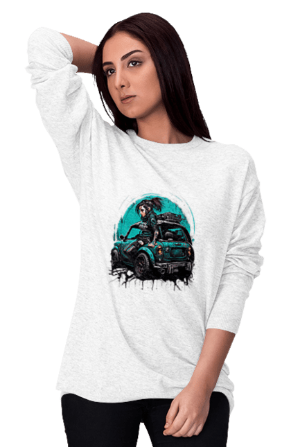 Світшот жіночий з принтом "Кіберпанк дівчина". Арт, графіка, дівчата, ігри, кіберпанк, малюнок. 2070702