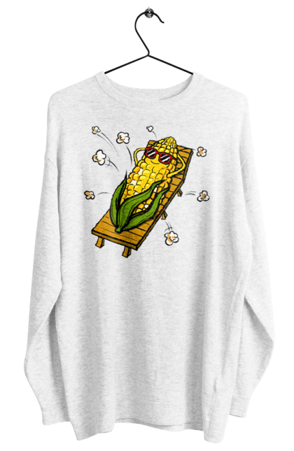 Свитшот женский с принтом Кукуруза Загорает На Лежаке. Кукуруза, лежак, попкорн. 2070702