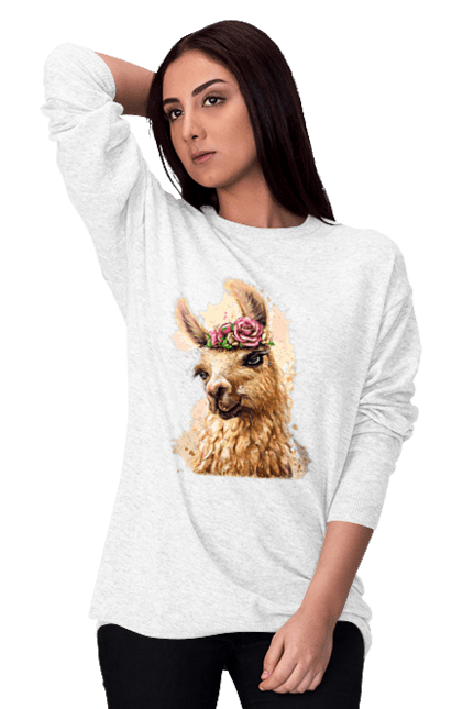 Світшот жіночий з принтом "Лама Портрет". Лама, портрет, тварина. 2070702